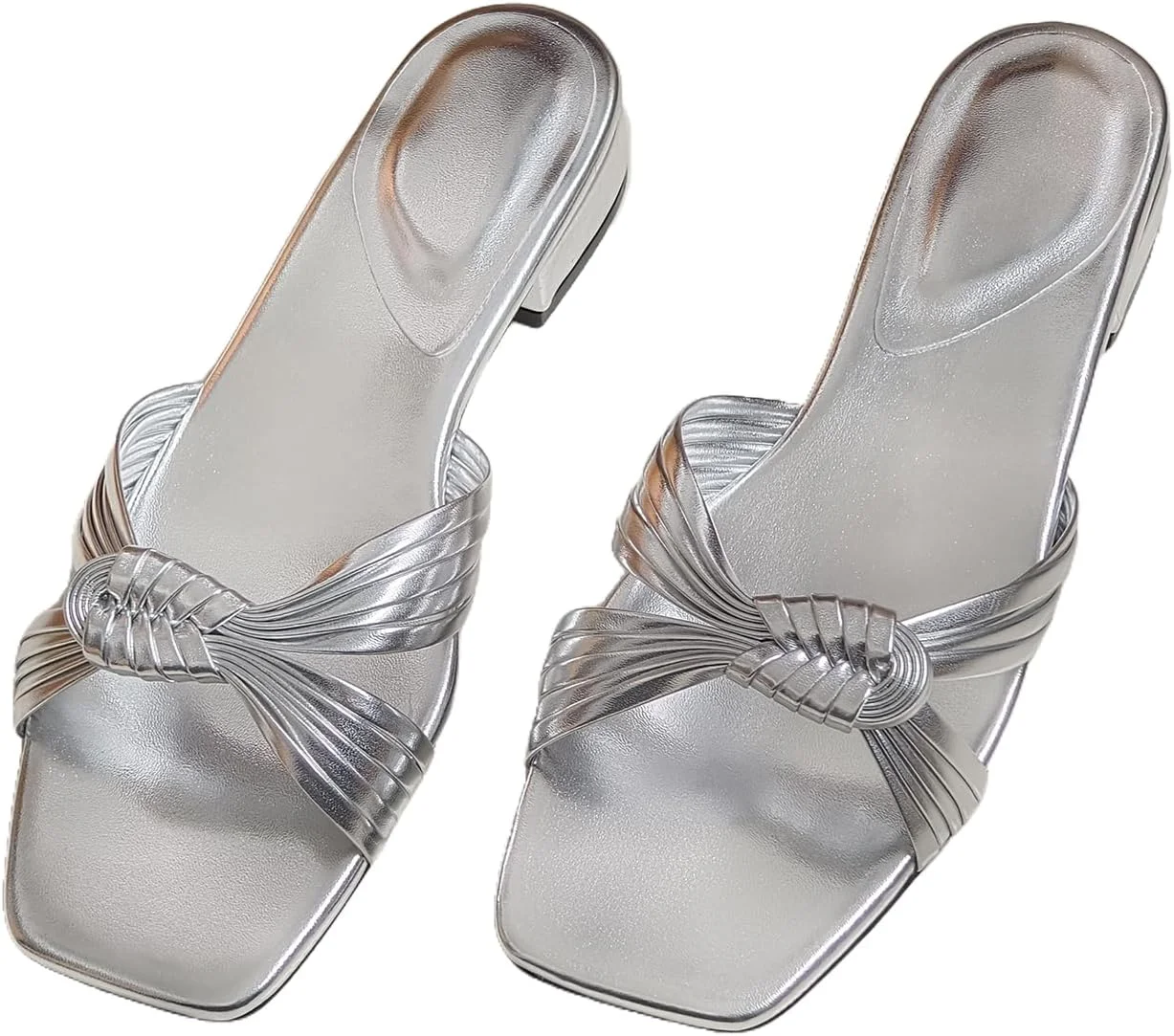 صندل های تخت زنانه با پاپیون، دمپایی چرمی نرم | رنگ نقره ای