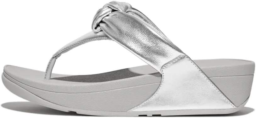 صندل لولوی گره دار و پد دار زنانه فیت فلاپ با بند انگشتی و رویه چرمی متالیک