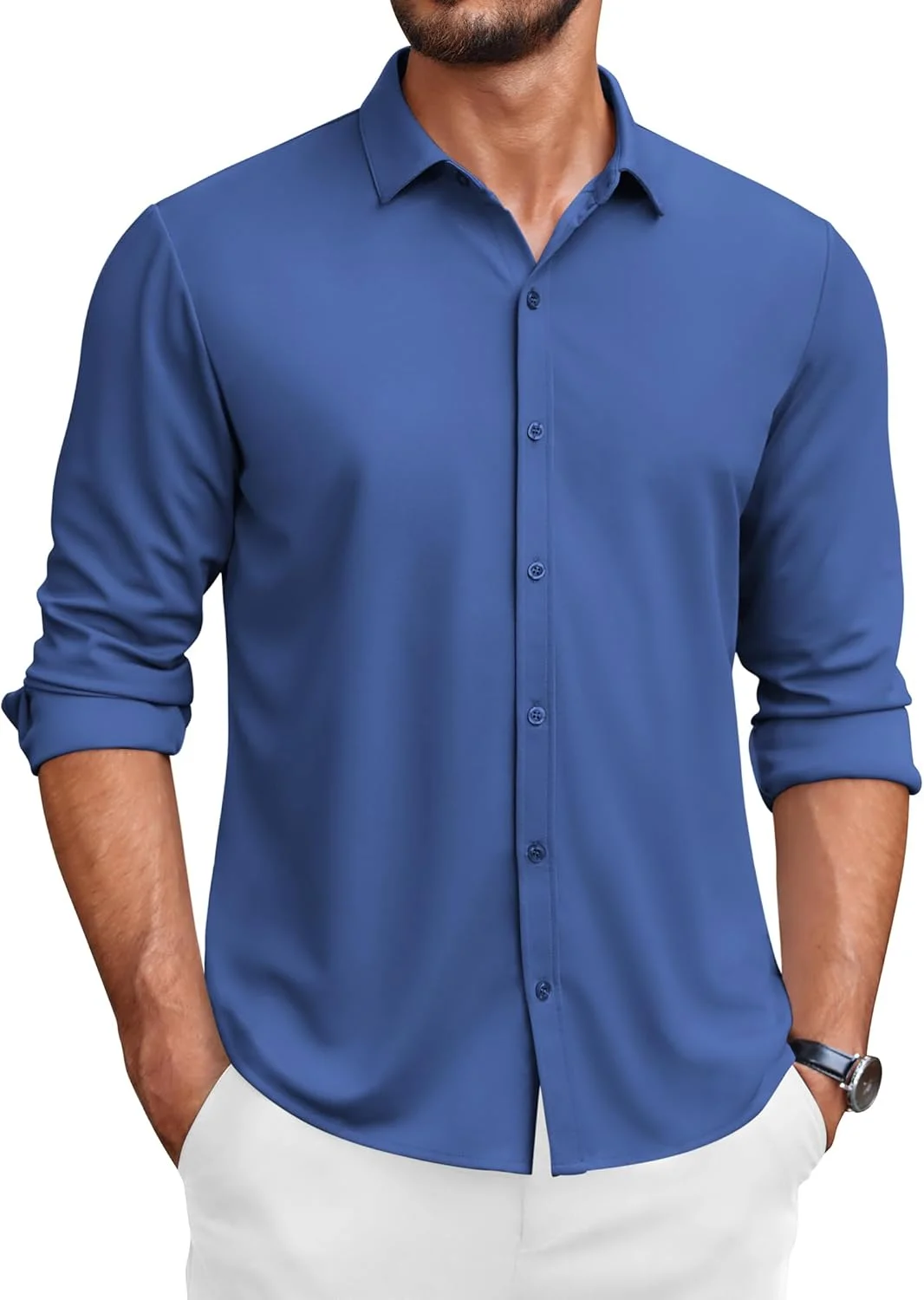 پیراهن مردانه آستین بلند غیر رسمی COOFANDY، دکمه دار، بدون چروک، مدل Slim Fit، آبی رویال پیراهن مردانه آستین بلند غیر رسمی COOFANDY، دکمه دار، بدون چروک، مدل Slim Fit، آبی رویال