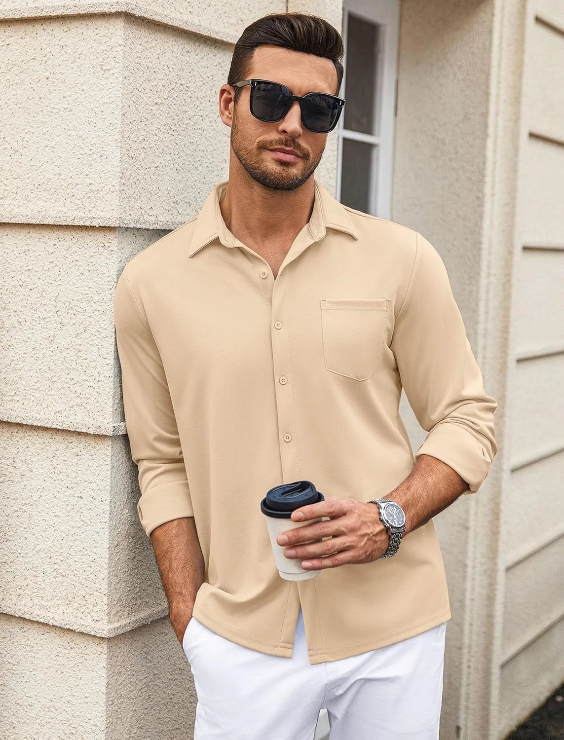پیراهن مردانه آستین بلند دکمه دار ضد چروک