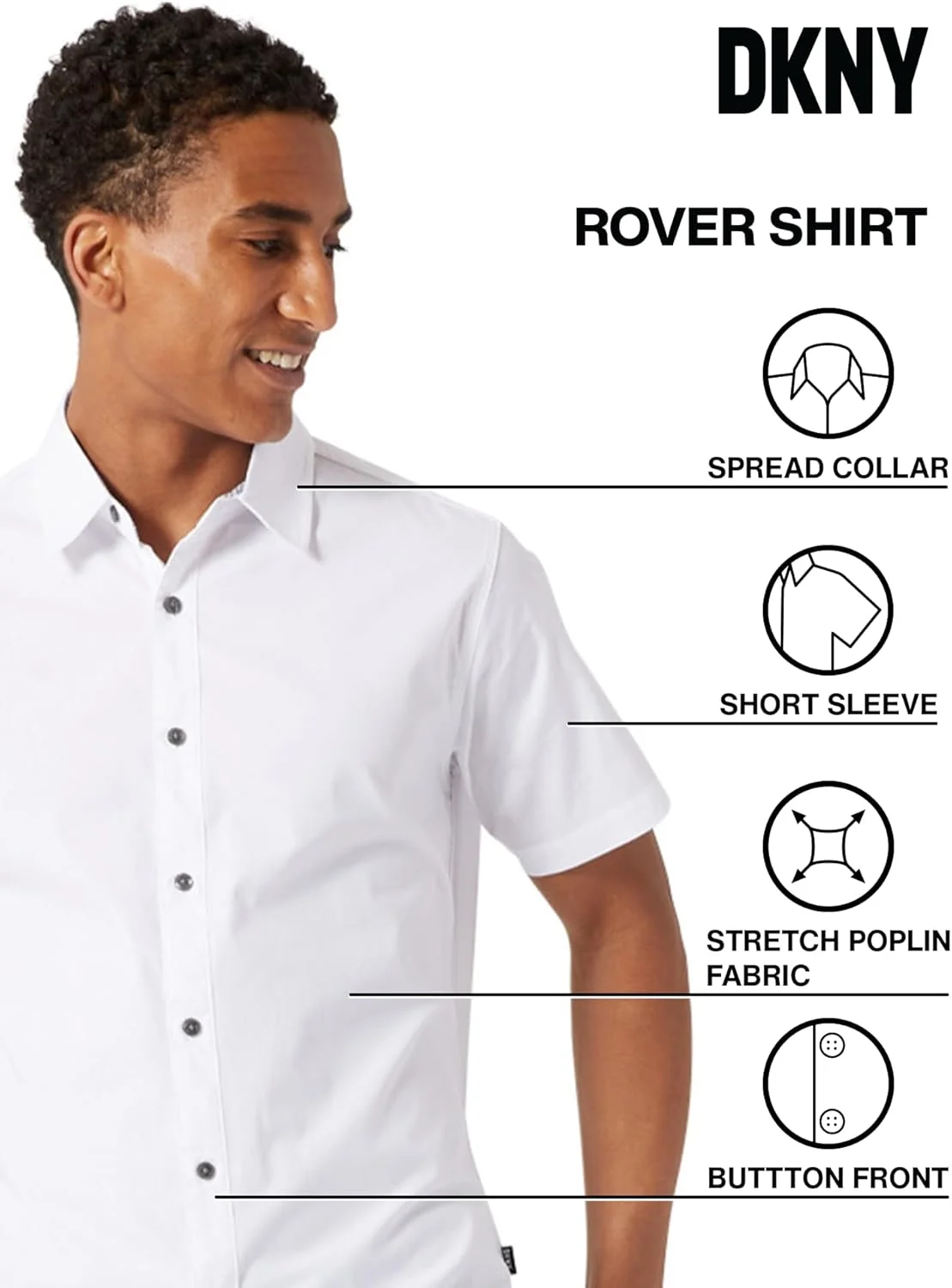 پیراهن آستین کوتاه مردانه دکمه دار DKNY - فیت مدرن، پنبه کشی تنفسی، پیراهن آستین کوتاه دکمه دار برای مردان