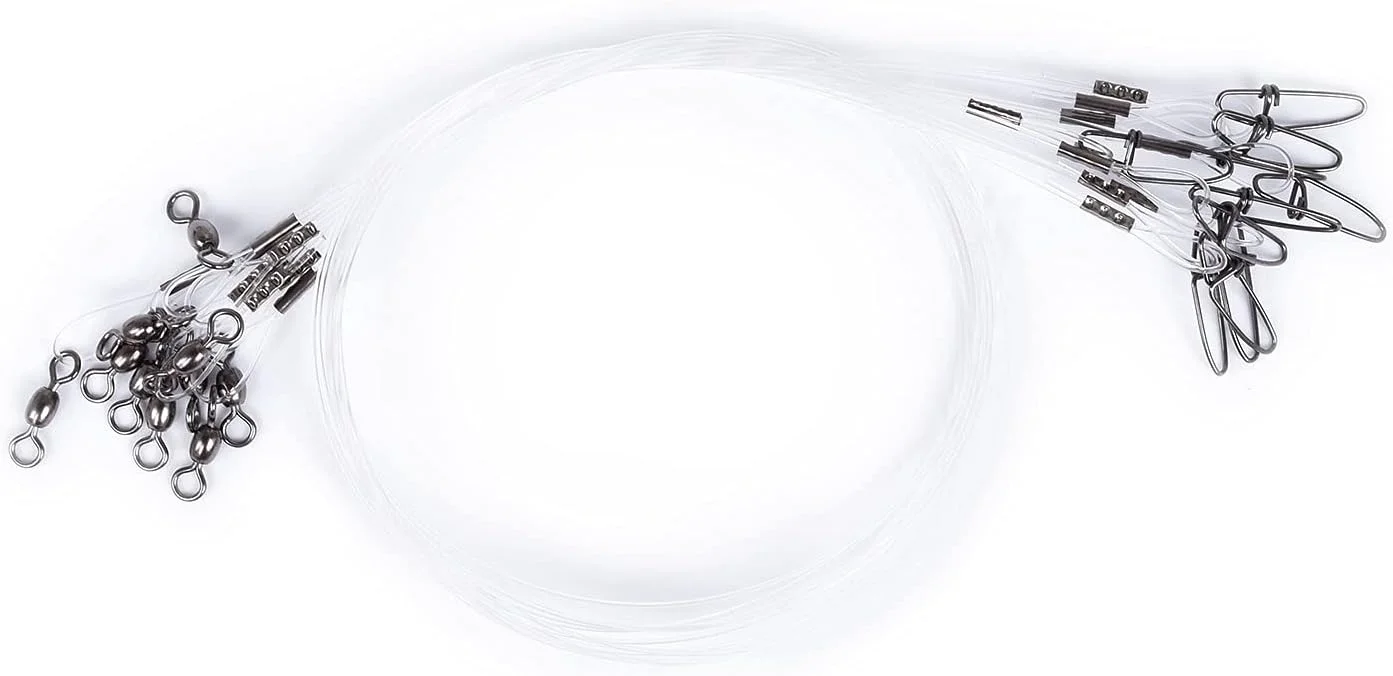 لیدر ماهیگیری فلوروکربن 50 پوندی، 10 عدد/20 عدد لیدر فلوروکربن ماهیگیری آب شور/آب شیرین، لیدر ماهیگیری 20 اینچی، 100% نخ لیدر فلوروکربن با هرزگرد و قفل