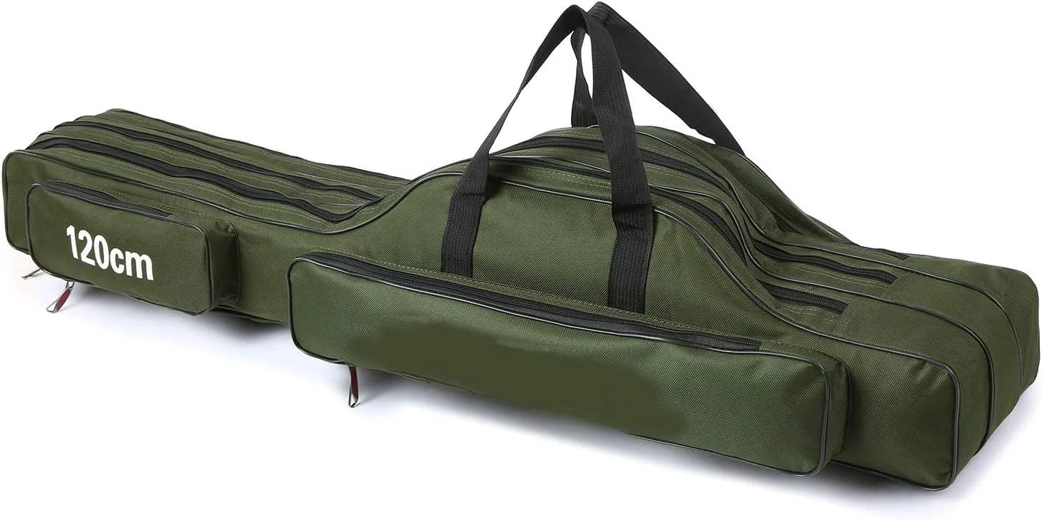 کیف حمل چوب ماهیگیری فروشگاه وایت، کیف ضدآب برای چوب و چرخ ماهیگیری، کیف مسافرتی، کیف بزرگ کمو خاکی آکسفورد برای نگهداری لوازم ماهیگیری، هدیه برای خانواده و دوستان / A