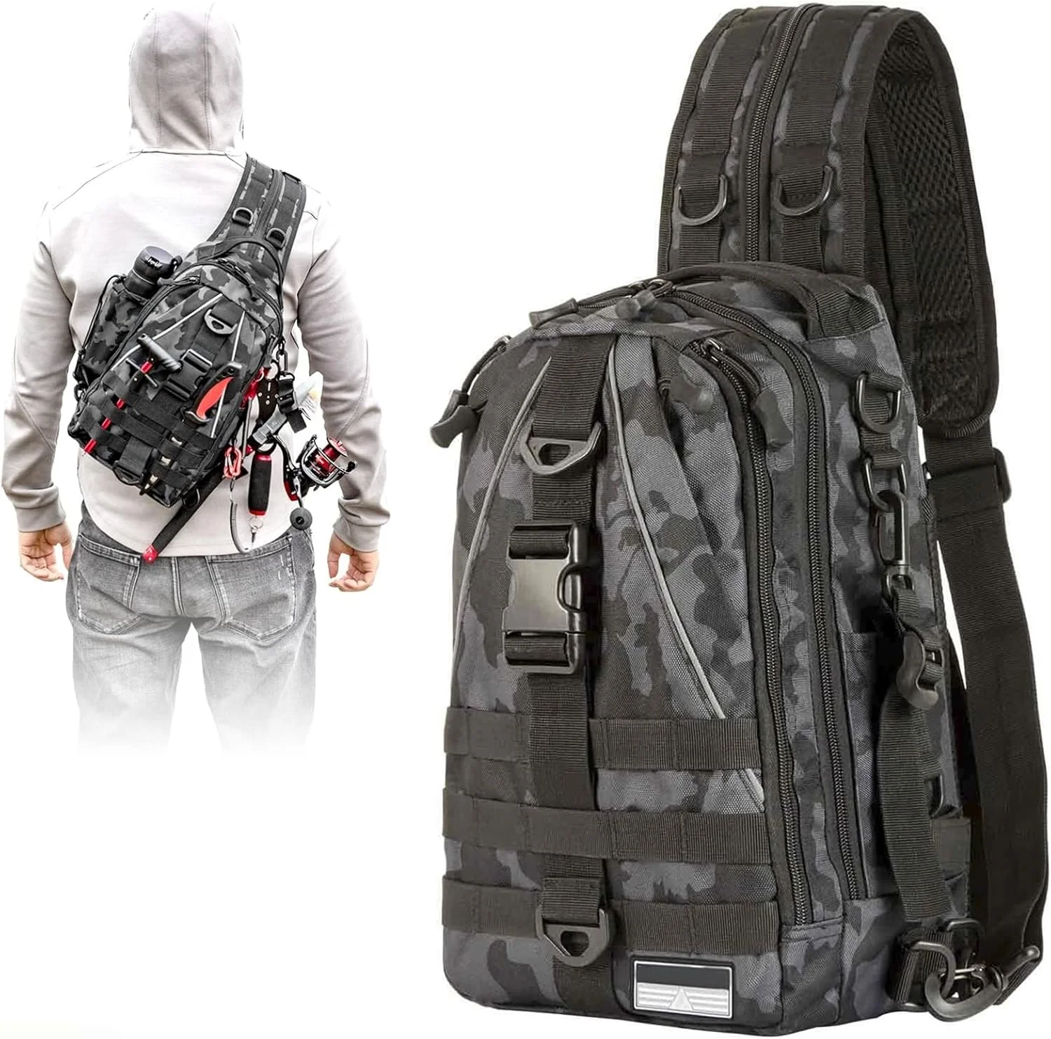 کیف کوله پشتی ماهیگیری فروشگاه سفید - کوله پشتی ماهیگیری با نگهدارنده میله - جعبه لوازم ماهیگیری هدیه برای مردان و زنان (استتار عقرب)