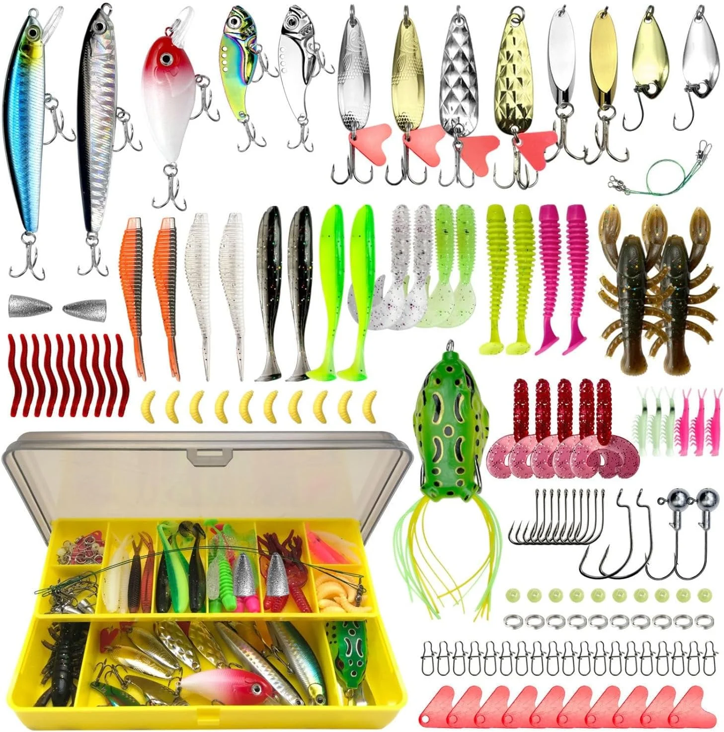 جعبه ابزار ماهیگیری 131 تکه THE WHITE SHOP، شامل طعمه های ماهیگیری، کرانک بیت، قاشقک، قلاب، وزنه و سایر لوازم جانبی، کیت هدیه طعمه ماهیگیری برای مردان، مناسب ماهیگیری آب شیرین