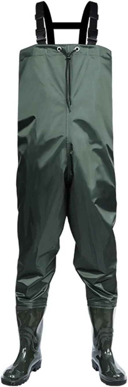 شلوار ضد آب سینه‌پوش فروشگاه وایت شاپ - شلوار ماهیگیری نایلون/پی وی سی دولایه برای آقایان و بانوان به همراه چکمه، شلوار چکمه‌دار سبک وزن سایز 42 (سایز : A)