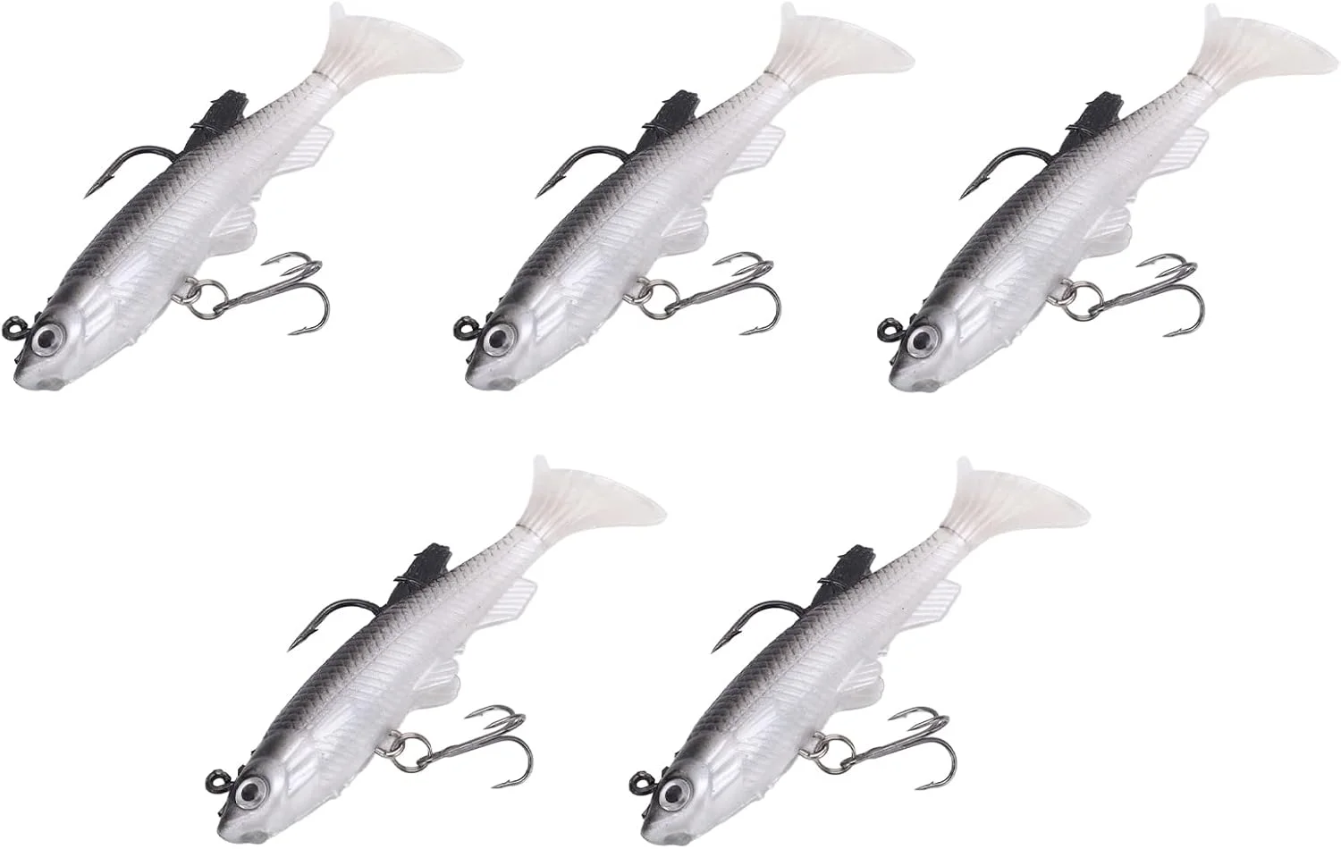 طعمه ماهیگیری نرم بدنه، طعمه های شناور پی وی سی نرم برای ماهیگیری باس و قزل آلا، 5 عدد طعمه نرم بدنه دم T برای ماهیگیری آب شور و آب شیرین