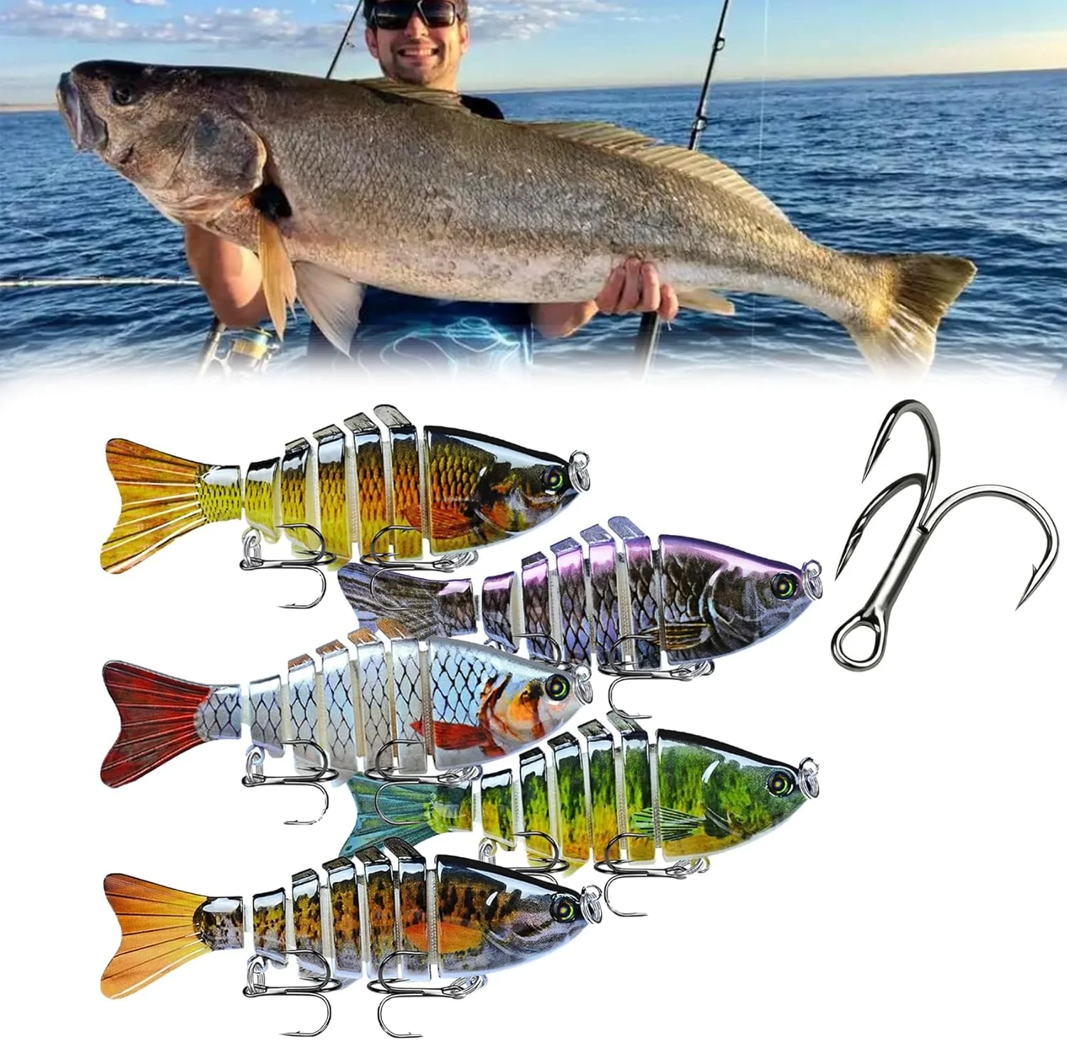 طعمه شناور بیونیک، طعمه های ماهیگیری واقعی برای ماهی باس، قزل آلا، کرپی، والای، اردک ماهی و بلوگیل، طعمه شناور سه بعدی بیونیک، مناسب برای انواع آب های ماهیگیری، لوازم ماهیگیری، 5 عدد با جعبه