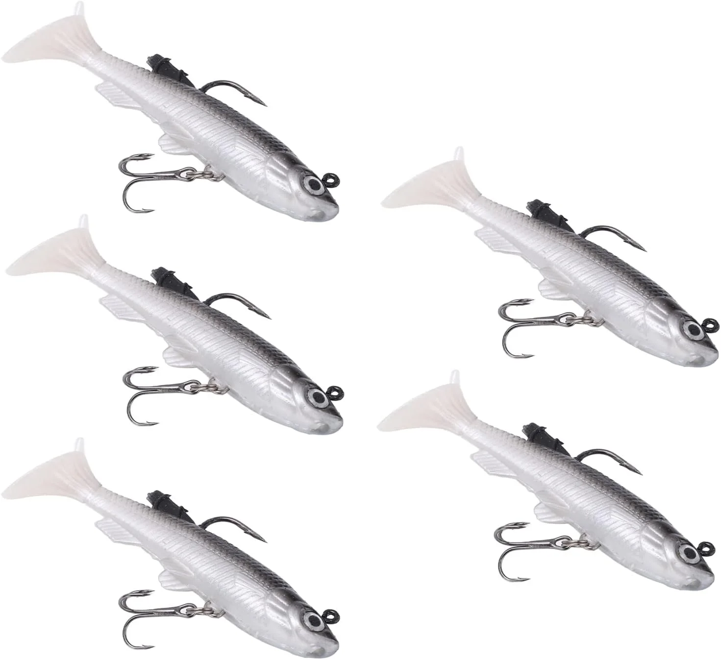 طعمه ماهیگیری نرم بدنه، طعمه ماهیگیری غرق شونده نرم بدنه 5 عددی، دم T، طعمه PVC نرم، طعمه ماهی قزل آلا، مناسب آب شور و آب شیرین