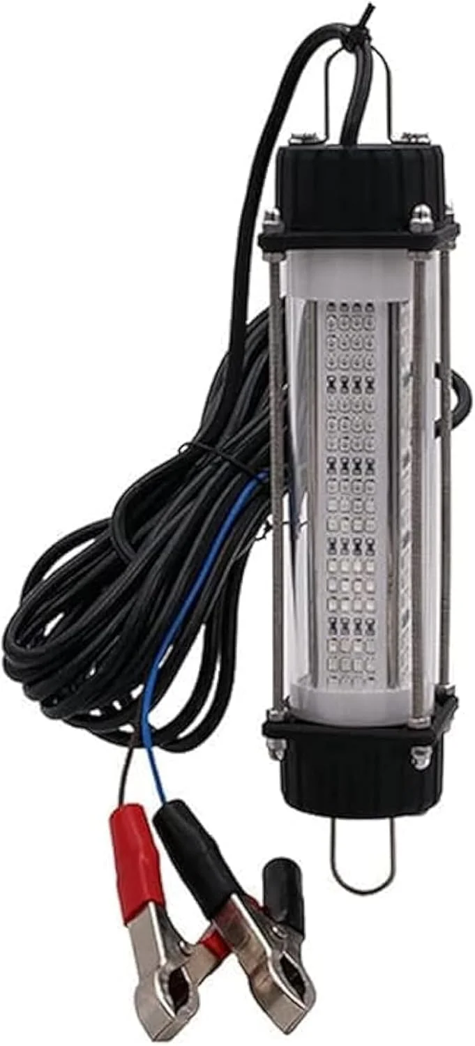 چراغ ماهیگیری زیر آب سولفر 12 ولت 120 وات، چراغ ماهی یاب شبانه با سیم 7 متری، چراغ طعمه برای ماهی مرکب، میگو، قایق و جذب ماهی
