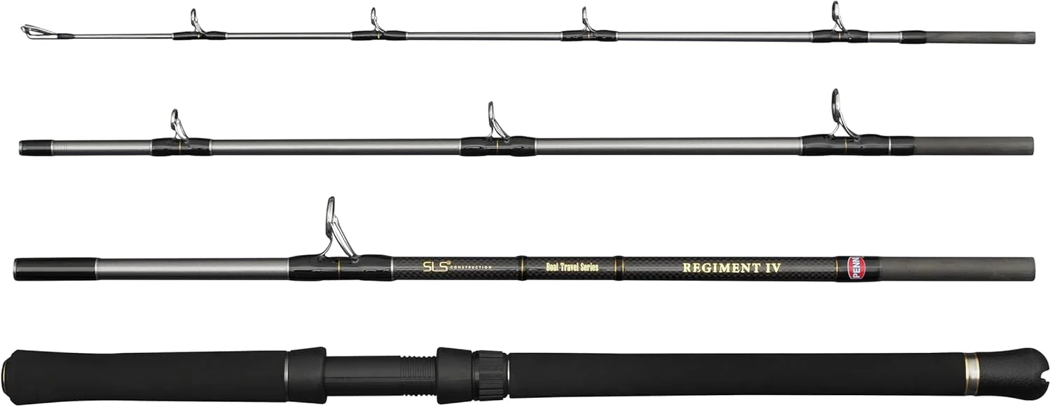 چوب ماهیگیری مسافرتی قایقی PENN Regiment IV، چوب ماهیگیری آب شور برای ماهی های دریایی، قوی، سبک و همه کاره، نقره ای، چوب کربنی سریع و دو طرفه