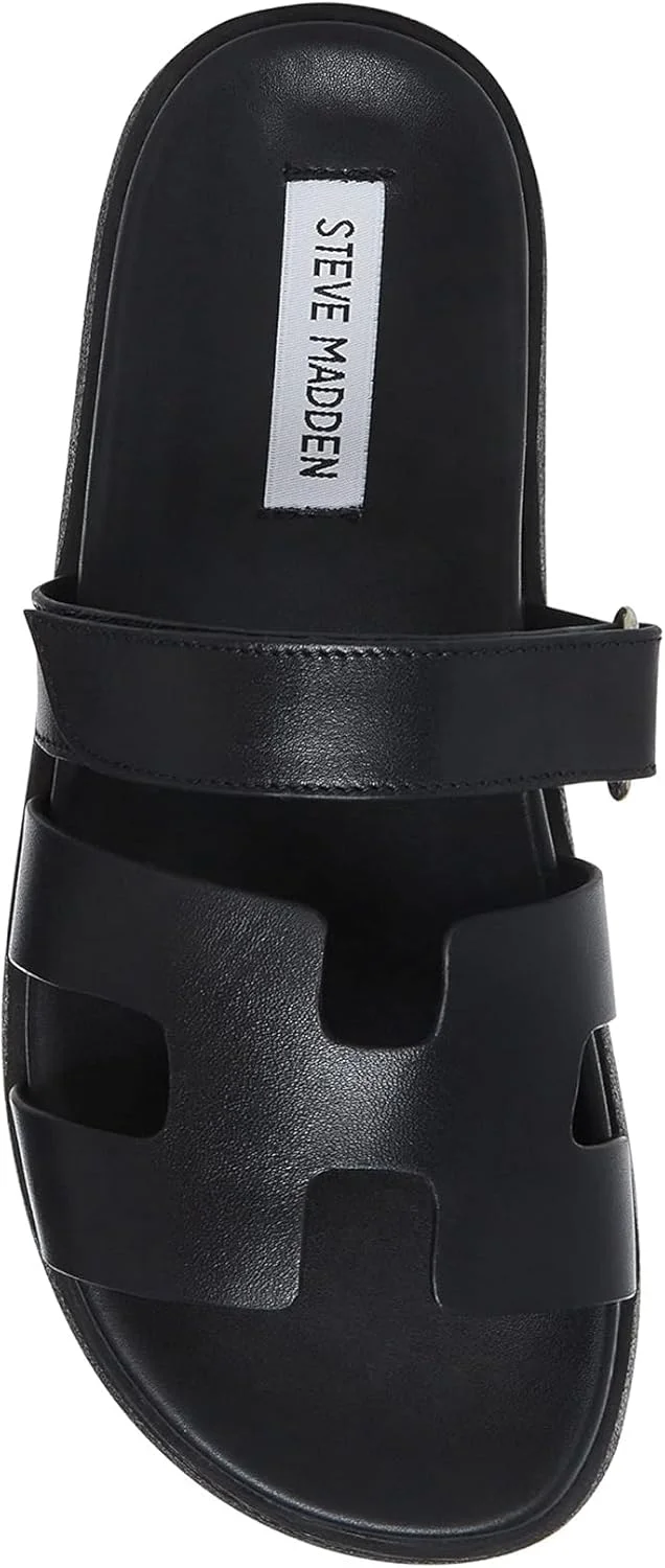 صندل اسلاید زنانه استیو مادن مدل Mayven، چرم مشکی، سایز 36 اروپا