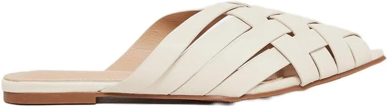 کفش تخت زنانه استایلی سفید با نوک تیز و بندهای متعدد، سایز 36 اروپا