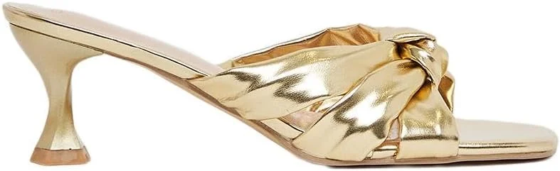 صندل پاشنه دار زنانه استایلی با بند ضربدری فلزی طلایی، سایز 40 اروپا