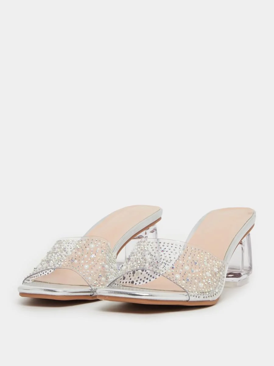 صندل پاشنه بلند زنانه استایلی با بند شفاف تزیین شده