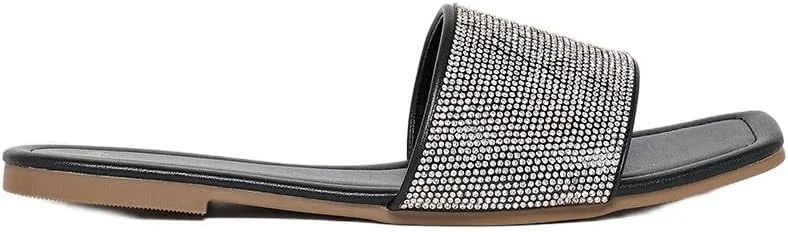 صندل تخت زنانه استایلی با بند تزیین شده، مشکی، سایز 40 اروپا