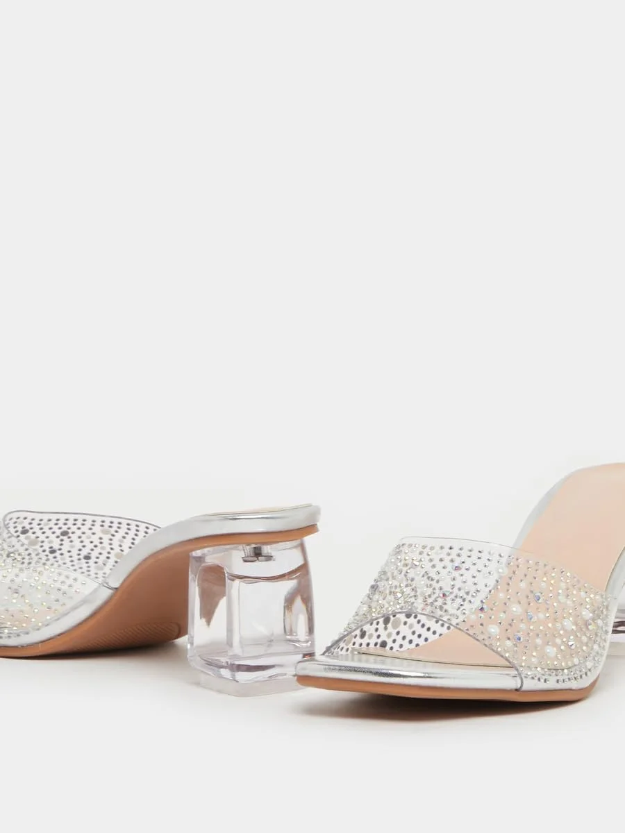 صندل پاشنه بلند زنانه استایلی با بند شفاف تزیین شده