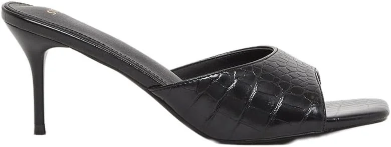 صندل پاشنه بلند زنانه استایلی با طرح پوست ماری و پنجه باز