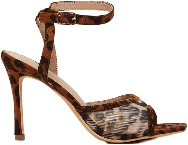 صندل پاشنه بلند زنانه استایلی با طرح حیوانات و بند مچ پا