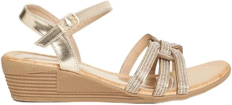 صندل لژدار زنانه استایلی مدل 7008505912 تزیین شده با بند مچ پا طلایی، سایز 40 EU