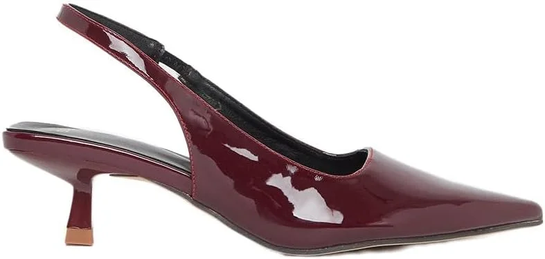 کفش های پاشنه بچه گربه زنانه استایلی، طرح ورنی، نوک تیز و بند دار