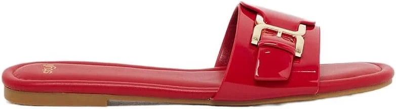 صندل های تخت زنانه استایلی با طراحی ورنی و جزئیات سگک