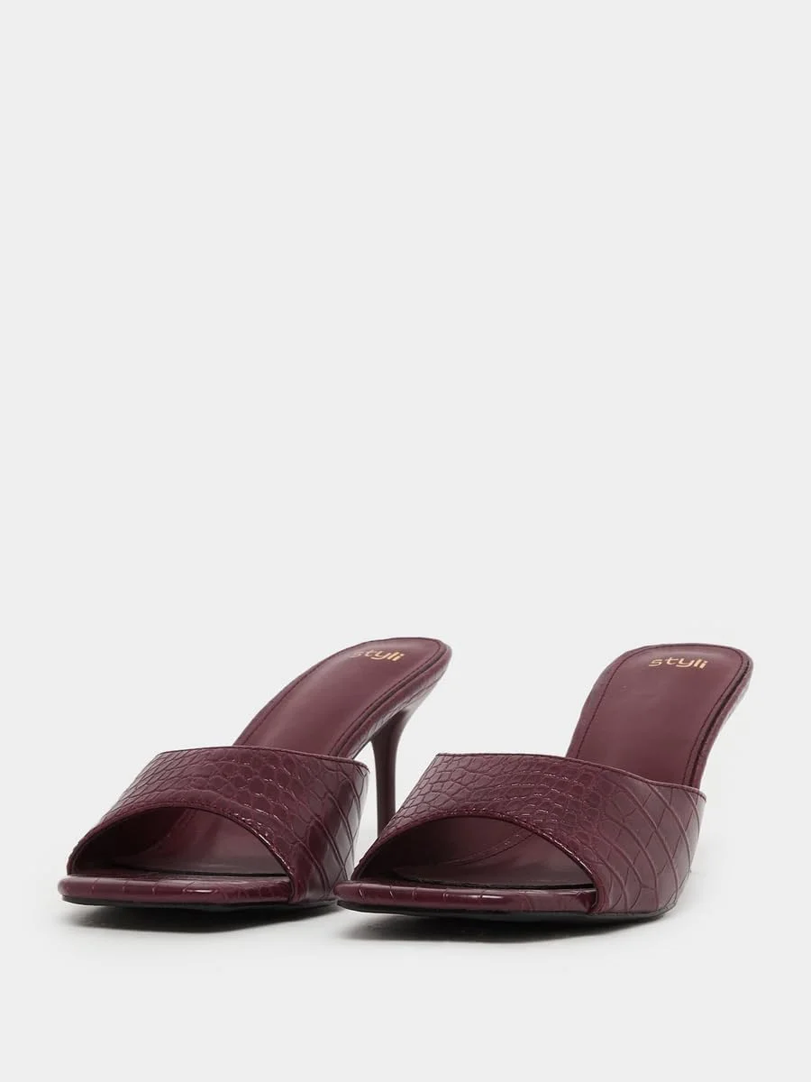 صندل پاشنه بلند سوزنی زنانه استایلی با طرح کروکودیلی و پنجه باز