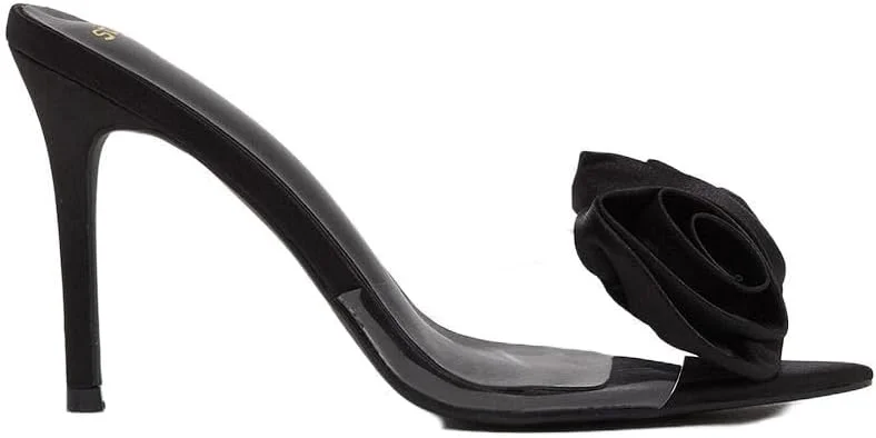 صندل های پاشنه بلند زنانه استایلی با بند شفاف و تزیین گل