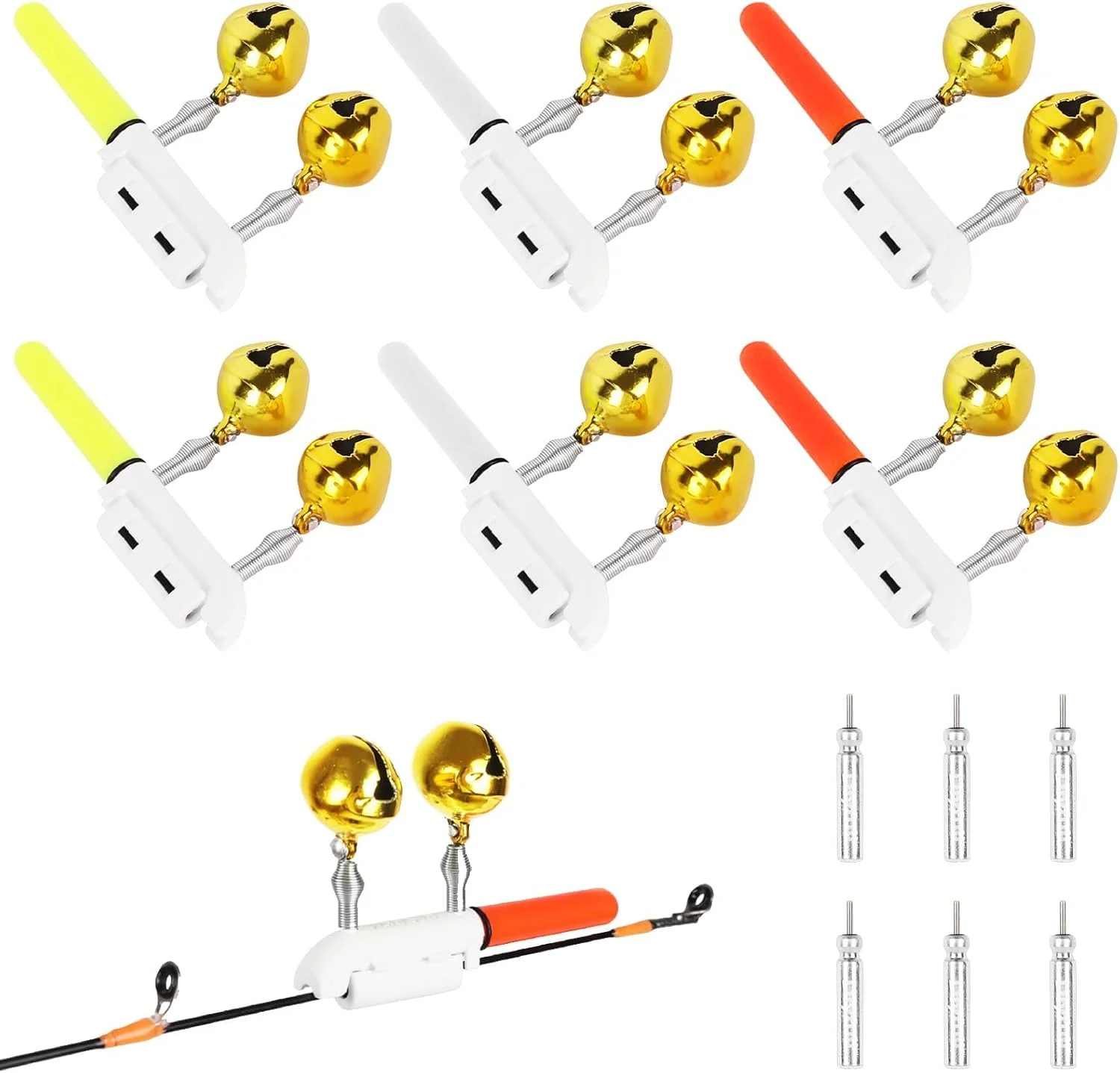 زنگ هشدار ماهیگیری OneNine، چراغ نوک چوب ماهیگیری برای شب، چراغ های شب نما ماهیگیری ضد آب با سگک/حلقه آب بندی/زنگ، لوازم جانبی برای علاقه مندان به ماهیگیری