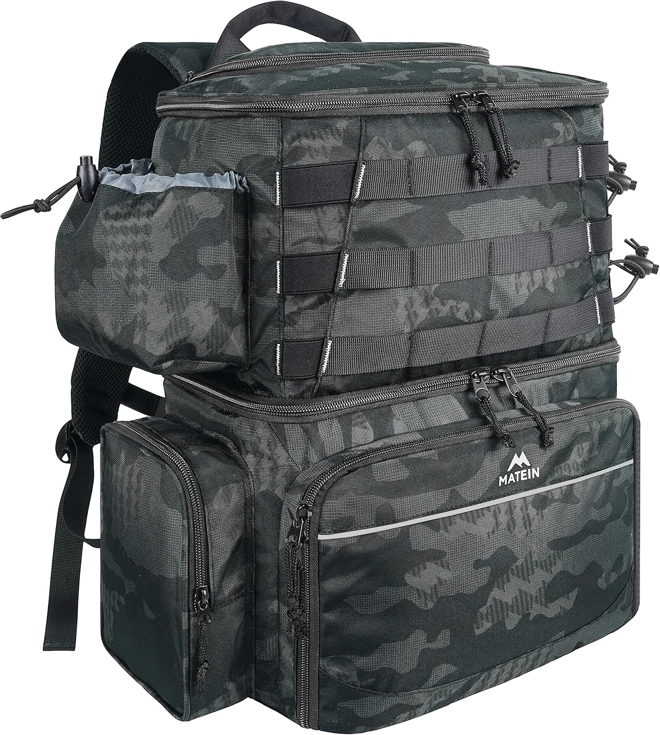 کوله پشتی ماهیگیری MATEIN، کیف جعبه لوازم بزرگ و ضد آب با محفظه خنک کننده و 4 نگهدارنده میله، سازمان دهنده انبردست طعمه میله ذخیره سازی، هدایای تجهیزات فضای باز برای مردان