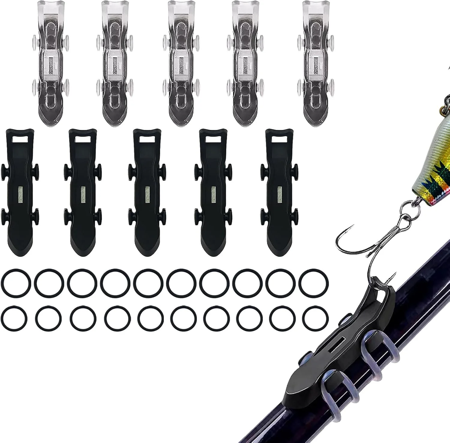 نگهدارنده مغناطیسی طعمه ماهیگیری، نگهدارنده قلاب برای چوب ماهیگیری، نگهدارنده مغناطیسی قلاب ماهیگیری، نگهدارنده طعمه ماهی با حلقه های لاستیکی 2 سایز برای نصب سریع نگهدارنده قلاب ماهیگیری (10 عدد)