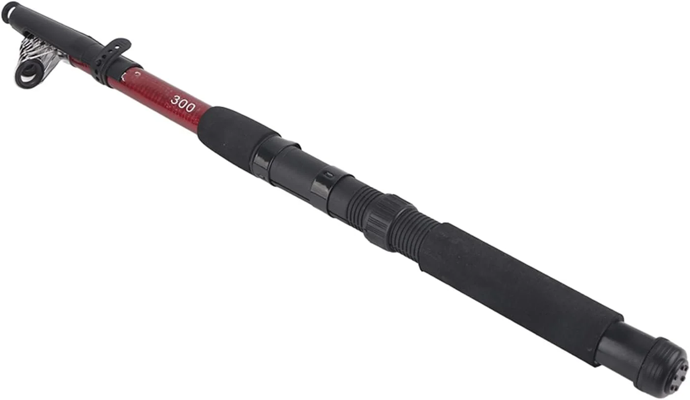 چوب ماهیگیری تلسکوپی فایبرگلاس سبک Luqeeg، دسته ضد لغزش، حلقه های سرامیکی، ماشین کاری شده، قابل حمل و مناسب برای مسافرت، کمپینگ، ماهیگیری در رودخانه و برکه