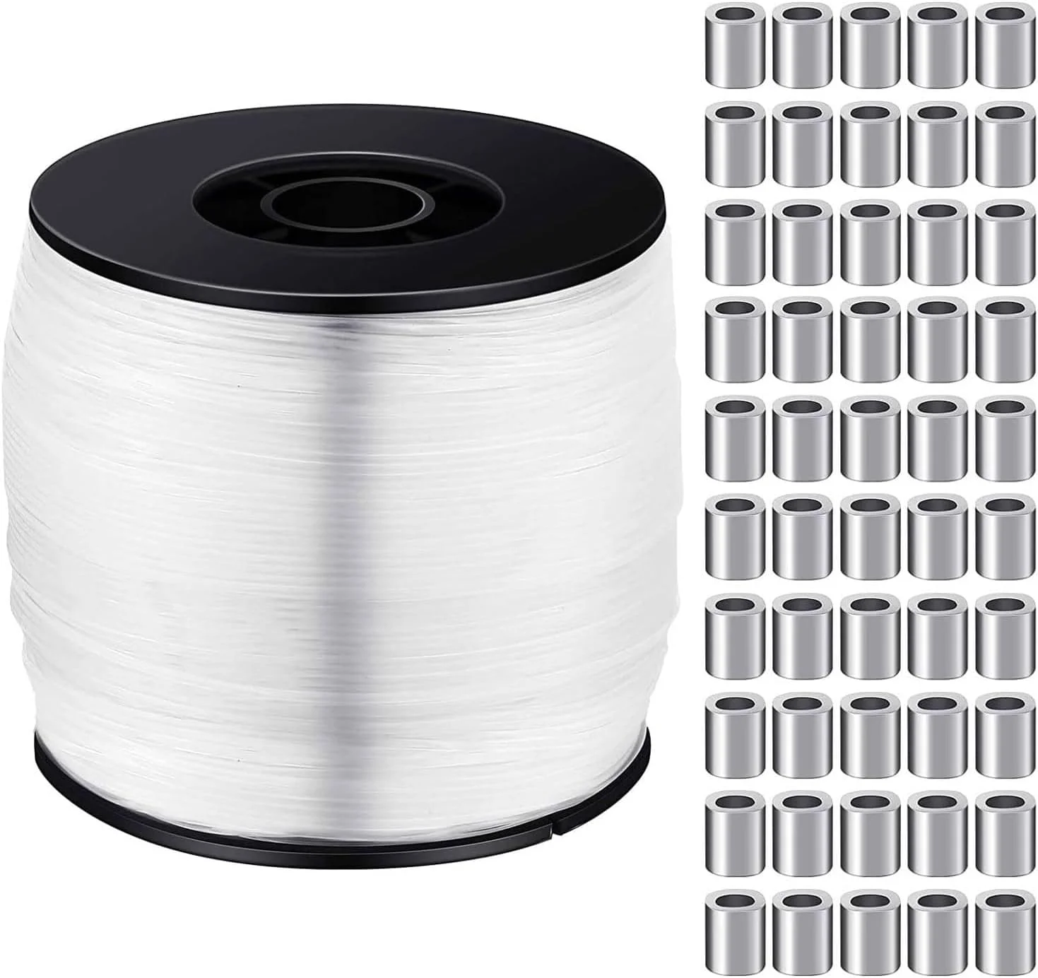 نخ ماهیگیری شفاف و قوی، سیم ماهیگیری نامرئی 200 متری با 100 عدد حلقه آلومینیومی پرس، نخ ماهیگیری نایلونی تک رشته ای سنگین 0.8 میلی متری تا 100 پوند برای آویزان کردن تزئینات و ماهیگیری