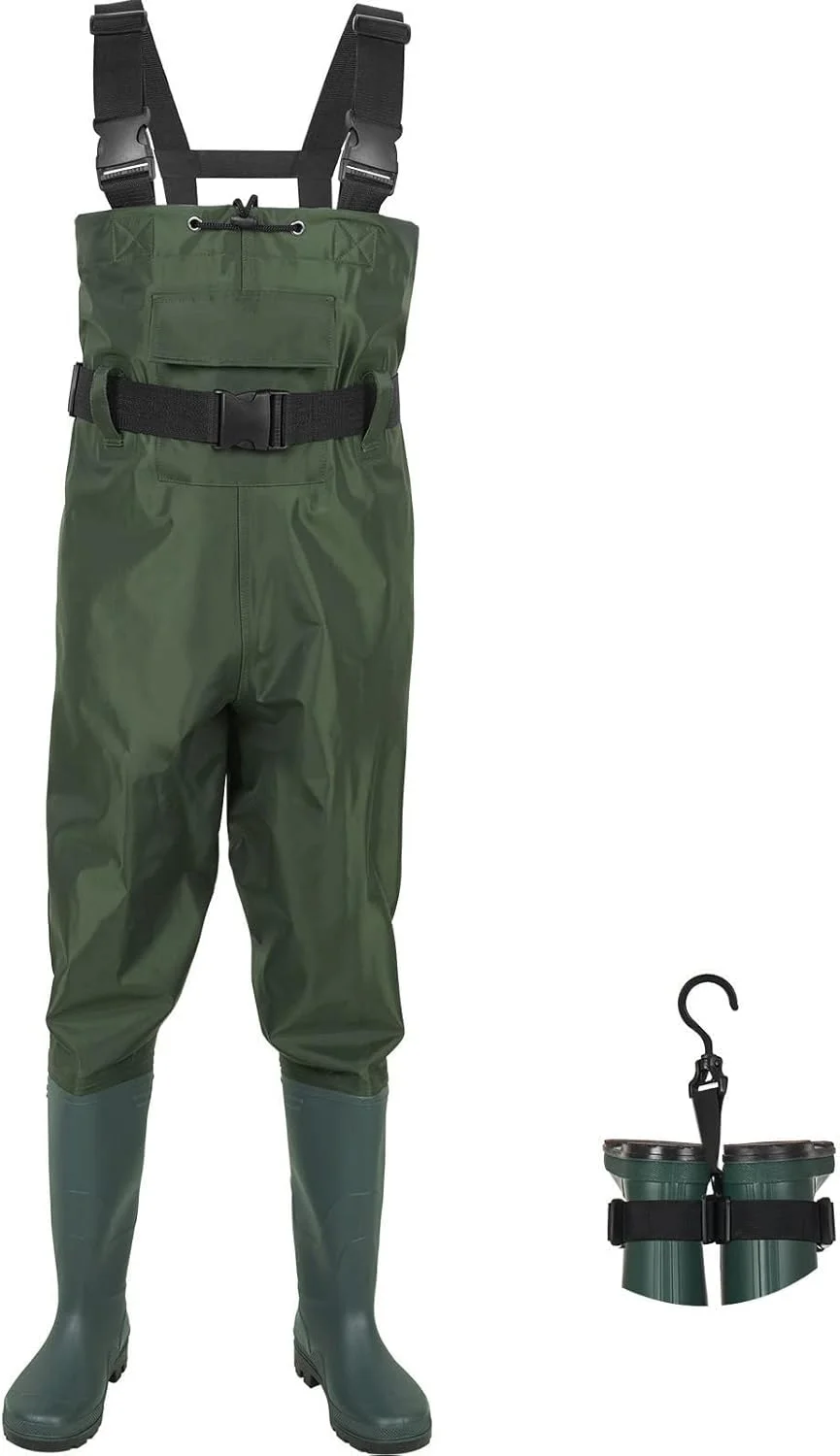 چکمه ساق بلند جافیوست، نایلون/پی وی سی دو لایه ضد آب مناسب ماهیگیری و شکار به همراه آویز چکمه برای آقایان و بانوان (سایز: 43)
