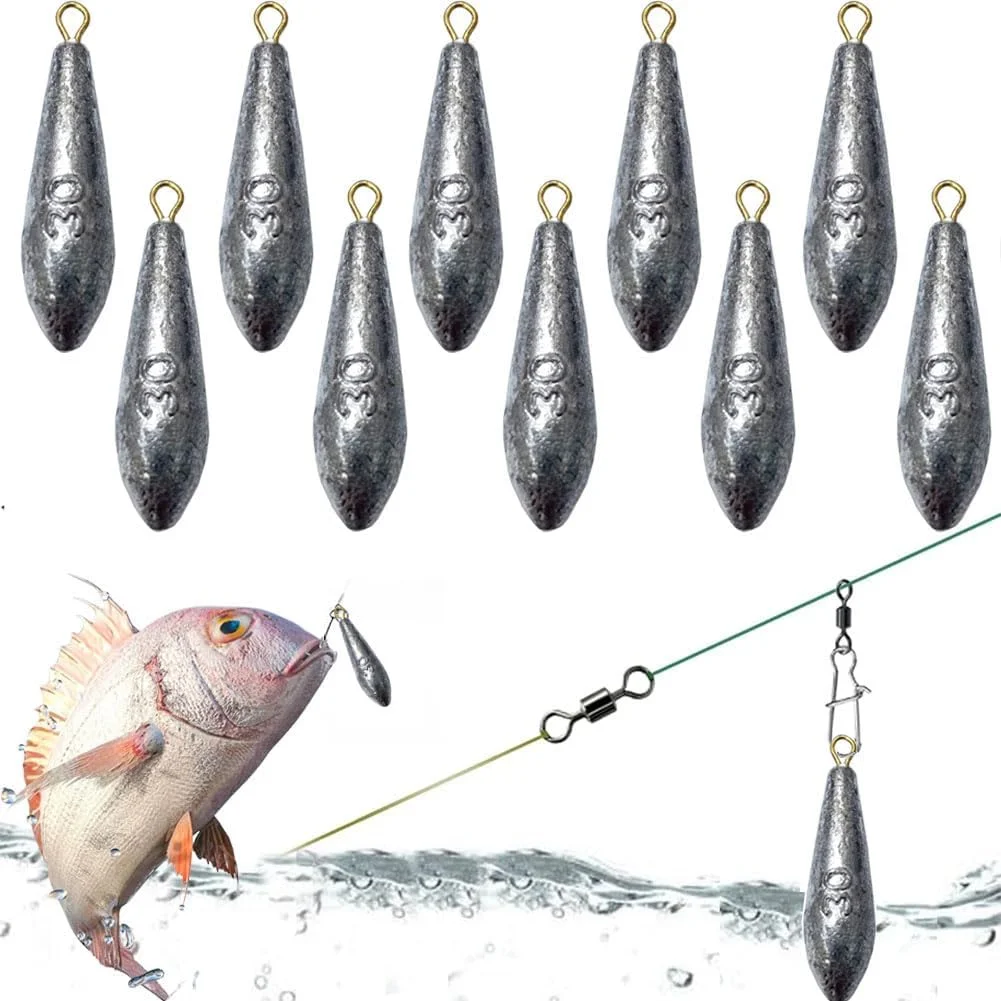 وزنه های ماهیگیری Goodern، بسته 10 عددی وزنه های قطره ای ماهیگیری مناسب آب شور و شیرین، وزنه های 30 گرمی مناسب ماهیگیری باس، وزنه های سربی قابل استفاده مجدد برای ماهیگیری شناور و دریایی