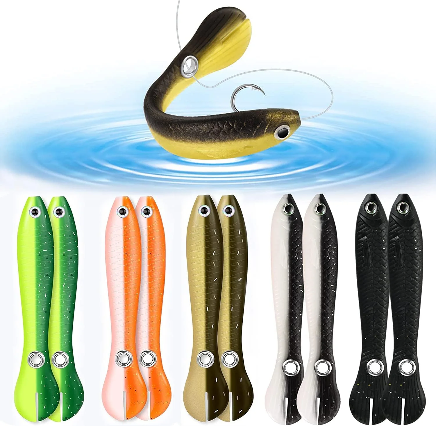 ۱۰ عدد طعمه ماهیگیری نرم بیونیک، طعمه های ماهیگیری واقعی و طبیعی، مناسب برای آب شور و آب شیرین، ایده آل برای ماهی باس، والای، قزل آلا، اردک ماهی، اسنوک، سالمون، ماهی سرخو