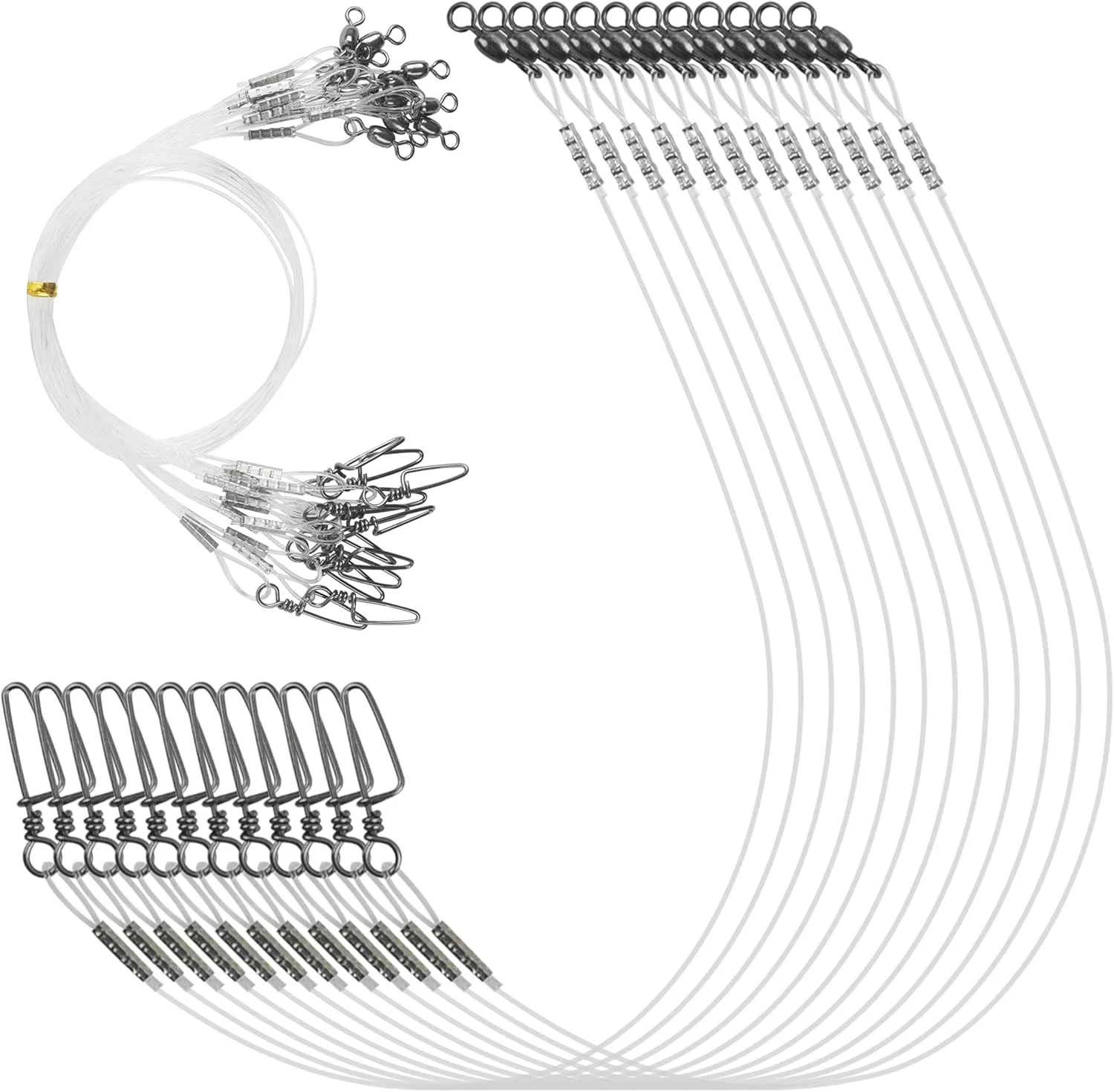 لیدر ماهیگیری فلوروکربن، 12 عدد لیدر فلوروکربن با بست چرخشی، سیم لیدر ماهیگیری با بست های چرخشی، اتصالات برای آب شور و آب شیرین