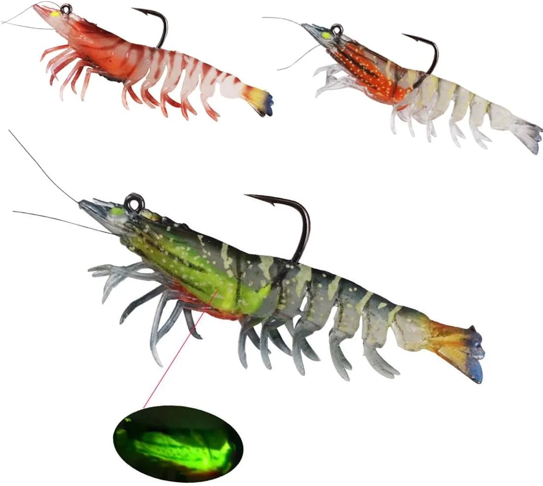 3 عدد طعمه ماهیگیری نرم، طعمه آب شور، میگو واقعی، جیگ میگو نرم با کیفیت، برای ماهی باس، قلاب های سر سربی غرق شونده، طعمه آب شور، آب شیرین، ماهیگیری خانوادگی، هدیه ماهیگیری عالی برای مردان