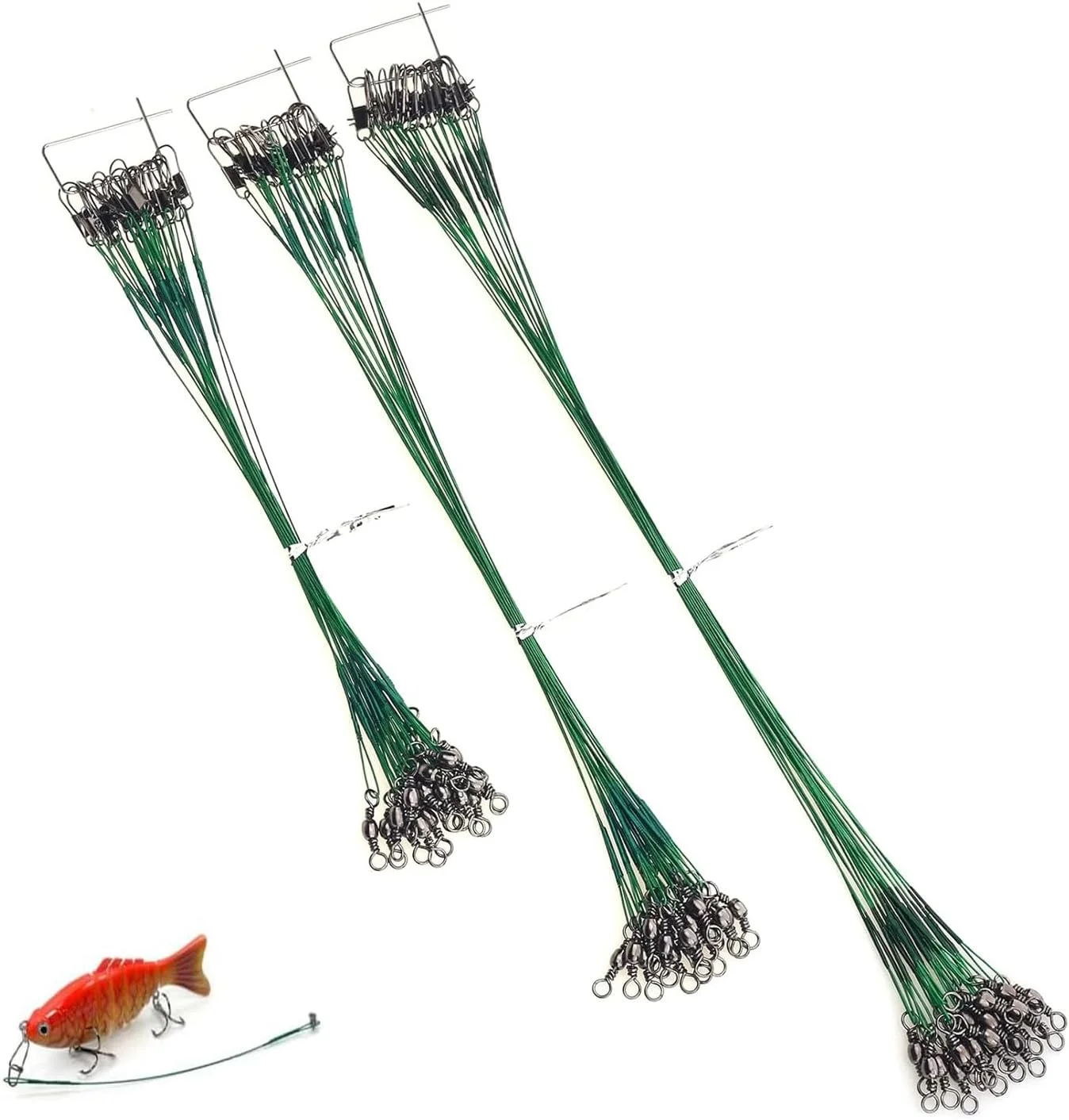 سیم بکسل ماهیگیری 60 عددی، فولاد ضد زنگ سنگین با حلقه های چرخشی و گیره، روکش نایلونی برای طعمه ها، قلاب ها و لوازم ماهیگیری، 6-10 اینچ، ایده آل برای آماده سازی طعمه، هدیه ماهیگیری