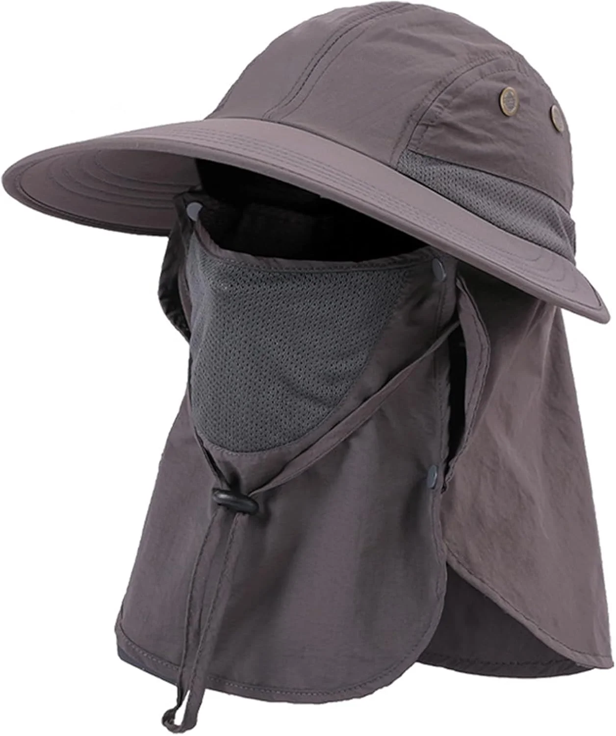 کلاه ماهیگیری مردانه و زنانه، کلاه لبه پهن محافظت در برابر آفتاب UV مناسب فضای باز با پوشش صورت و گردن برای پیاده روی و ماهیگیری در تابستان (خاکستری تیره)