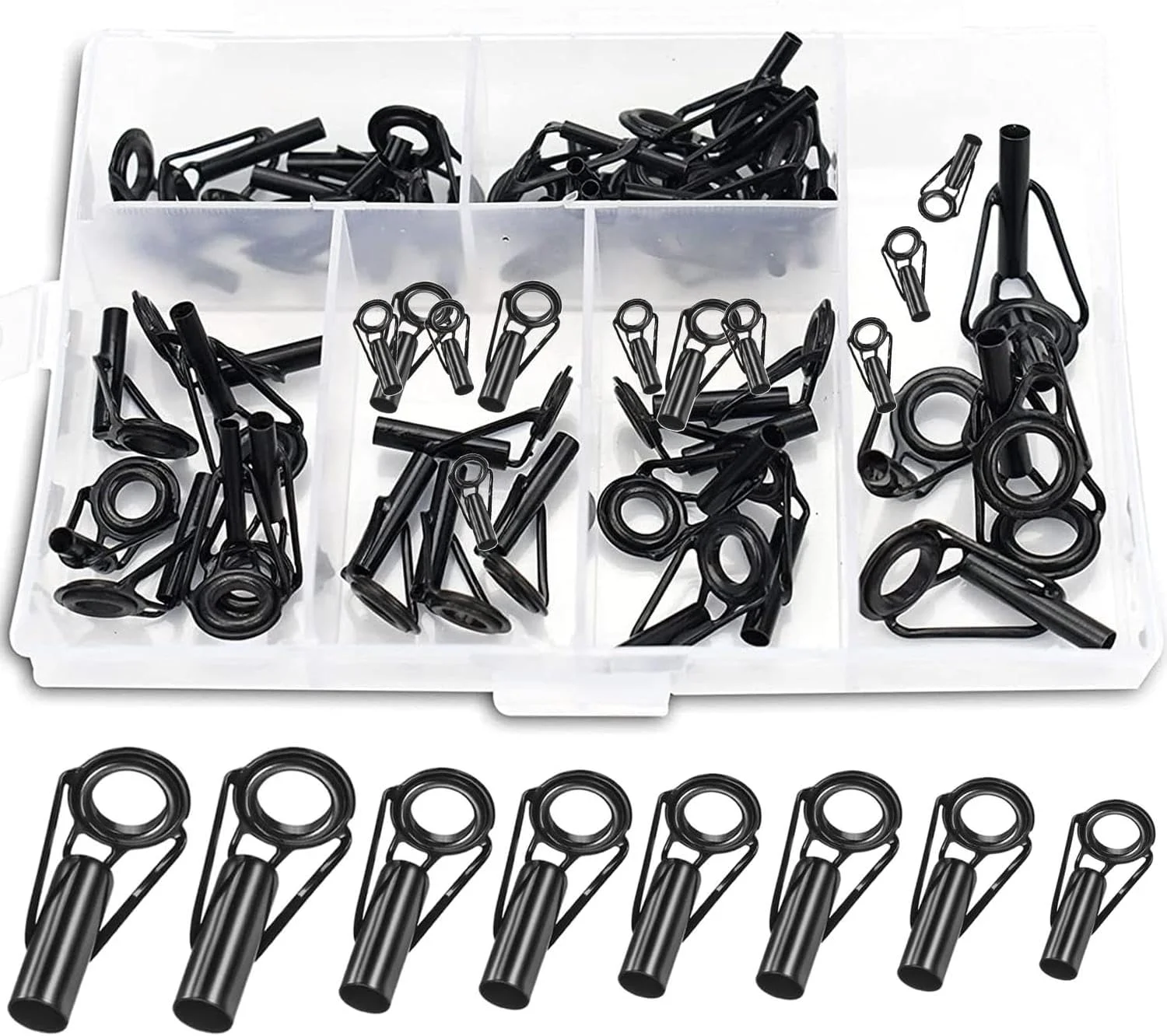 مجموعه تعمیر نوک چوب ماهیگیری 40 عددی، مجموعه جایگزینی نوک چوب ماهیگیری، حلقه های راهنمای سرامیکی استیل ضد زنگ، حلقه های چشمی میله ماهیگیری، حلقه های چشمی میکرو سرامیکی