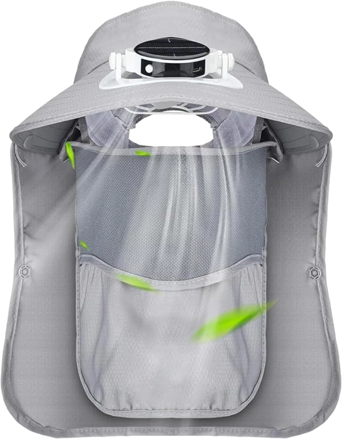 کلاه آفتابی پنکه دار، کلاه ماهیگیری با پنکه، لبه پهن محافظت در برابر آفتاب UPF 50+ به همراه پوشش گردن و ماسک صورت قابل جدا شدن برای مردان و زنان مناسب برای ورزش در فضای باز، مسافرت، کمپینگ، کلاه محافظت در برابر اشعه ماوراء بنفش، خاکستری