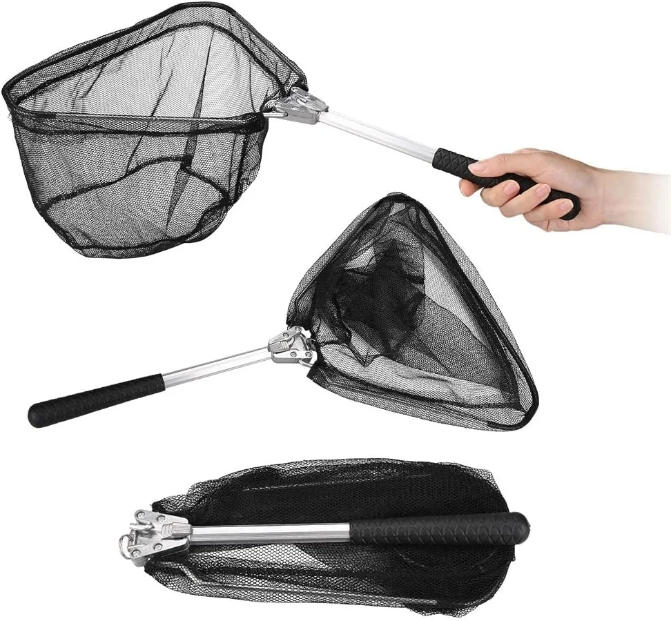 تور ماهیگیری تاشو با دسته ثابت، توری از جنس نایلون بادوام، صید یا رهاسازی ایمن ماهی، قابلیت افزایش طول تا 55 سانتی متر