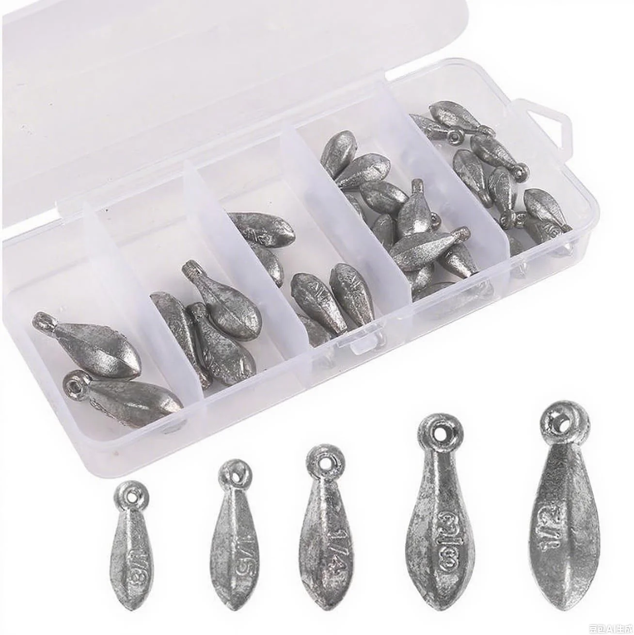 کیت وزنه های ماهیگیری، وزنه های متنوع برای ماهیگیری در آب شیرین و شور، وزنه های سربی سنگین با جعبه نگهداری رایگان