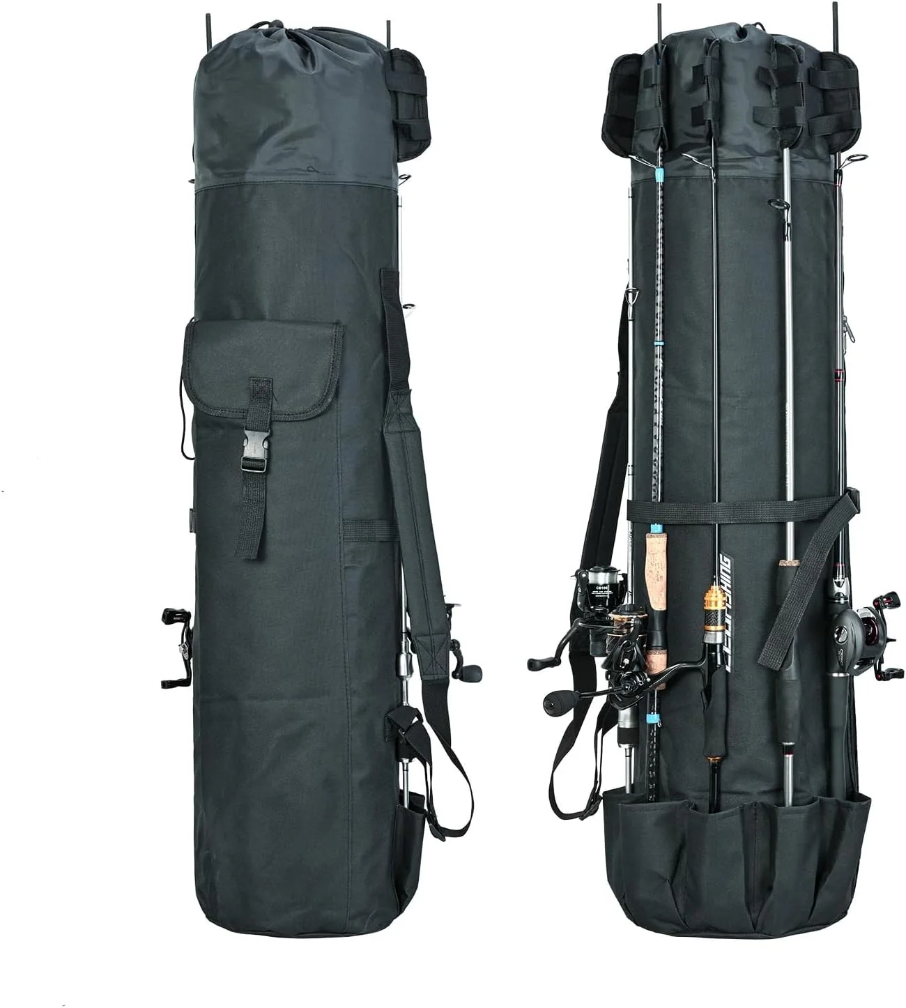 کیف چوب ماهیگیری ضد آب ELECDON با ظرفیت بزرگ، کیف تاشو بادوام با نگهدارنده برای 5 چوب، سازمان دهنده ایده آل سفر برای لوازم ماهیگیری، هدیه مناسب برای آقایان (مشکی)