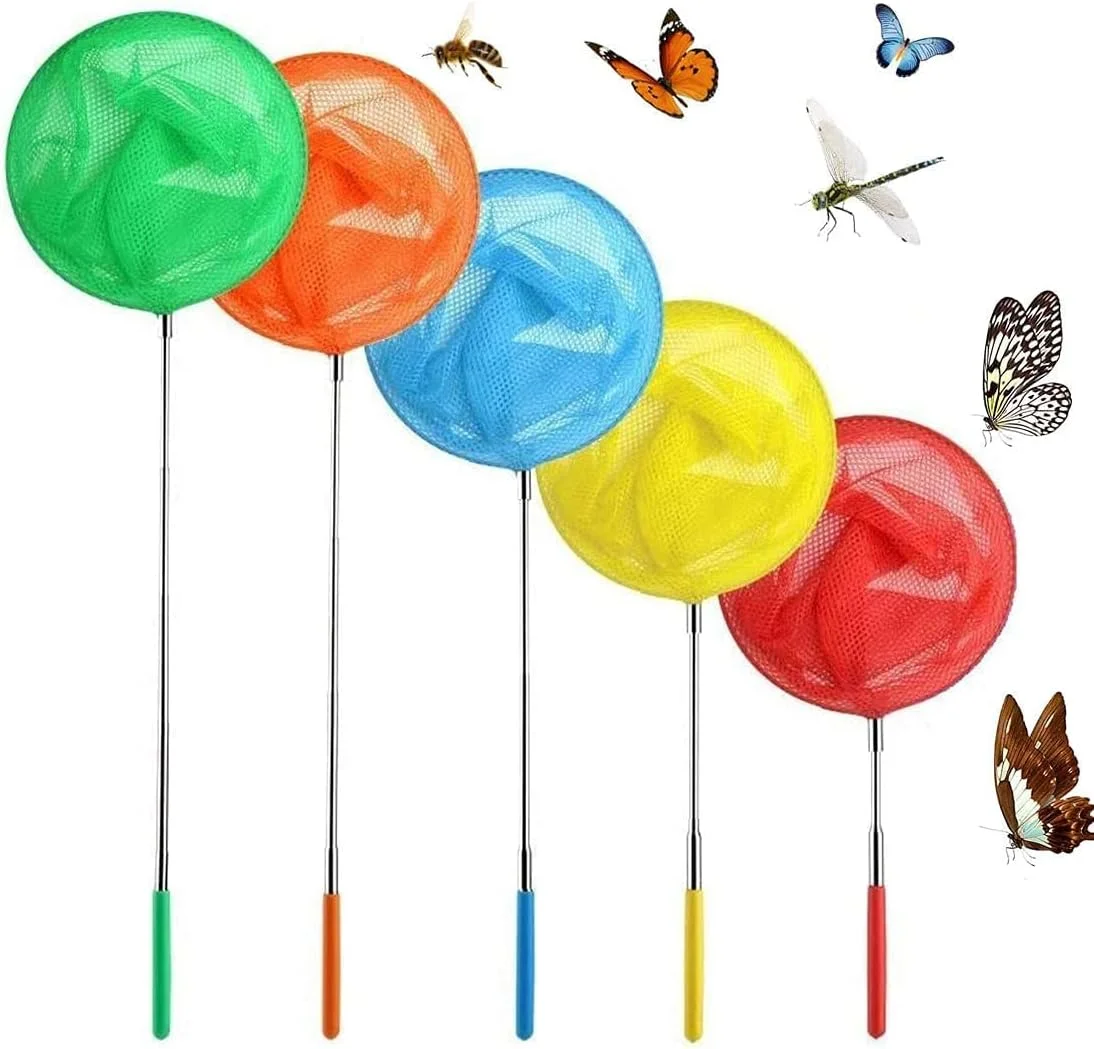 ست 5 عددی تور پروانه تلسکوپی ELECDON، تور ماهیگیری تلسکوپی، تور حشرات به همراه زیستگاه پروانه برای کودکان، مناسب برای گرفتن حشرات، ماهی های کوچک، ملخ، جیرجیرک، کرم شب تاب و تور کفشدوزک برای فضای باز