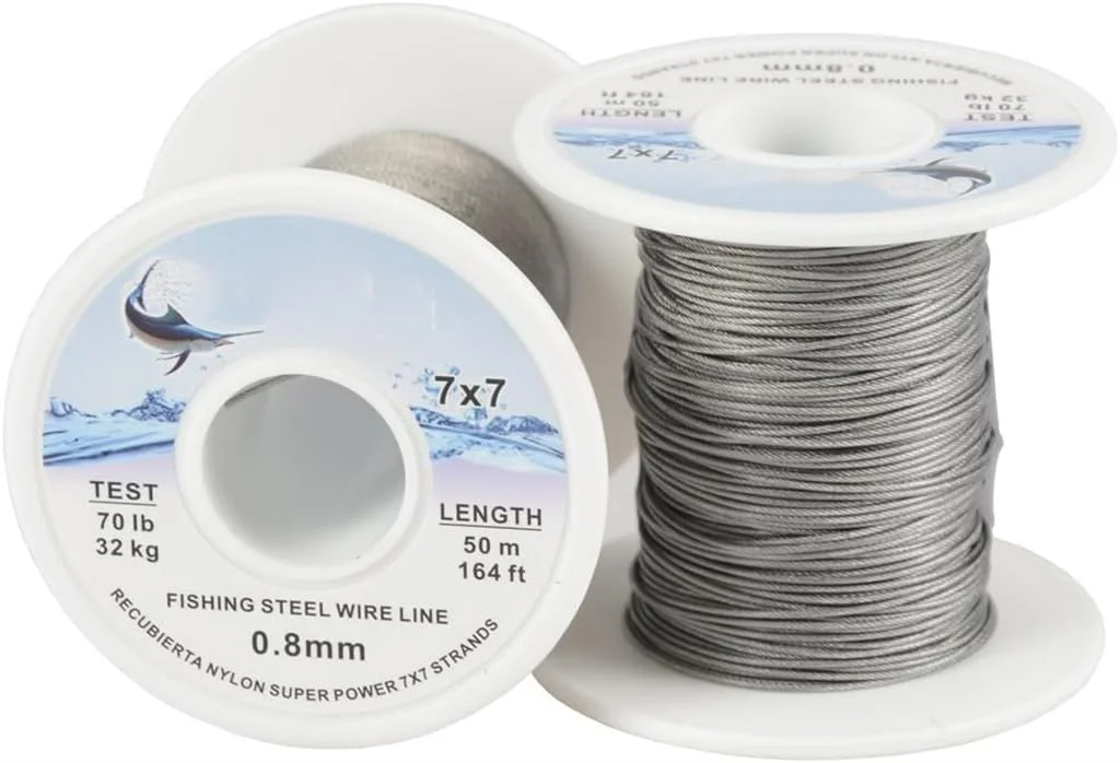سیم ماهیگیری استیل ELECDON 50 متری، نخ لیدر روکش دار 0.8 میلی متری برای جیگینگ و ردیابی، نخ ماهیگیری بادوام و قوی