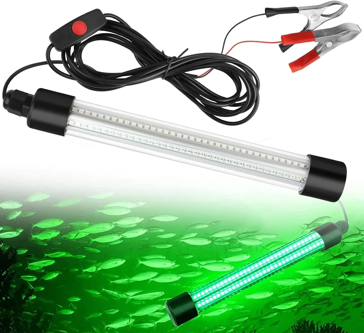 چراغ ماهیگیری زیرآبی 12 ولت 20 وات ELECDON، 216 ال ای دی سبز رنگ با کلید مستقل، لامپ ماهی یاب زیر آب، جاذب ماهیگیری با سیم برق 5 متری