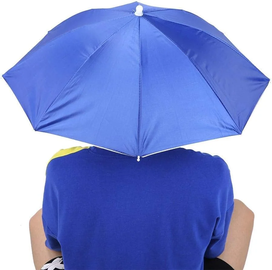 کلاه چتری دستی، 65 سانتی متر، ضد آفتاب و ضد باد، چتر تاشو نصب شده روی سر برای ماهیگیری، باغبانی، حیاط، پیاده روی در فضای باز (آبی رویال)