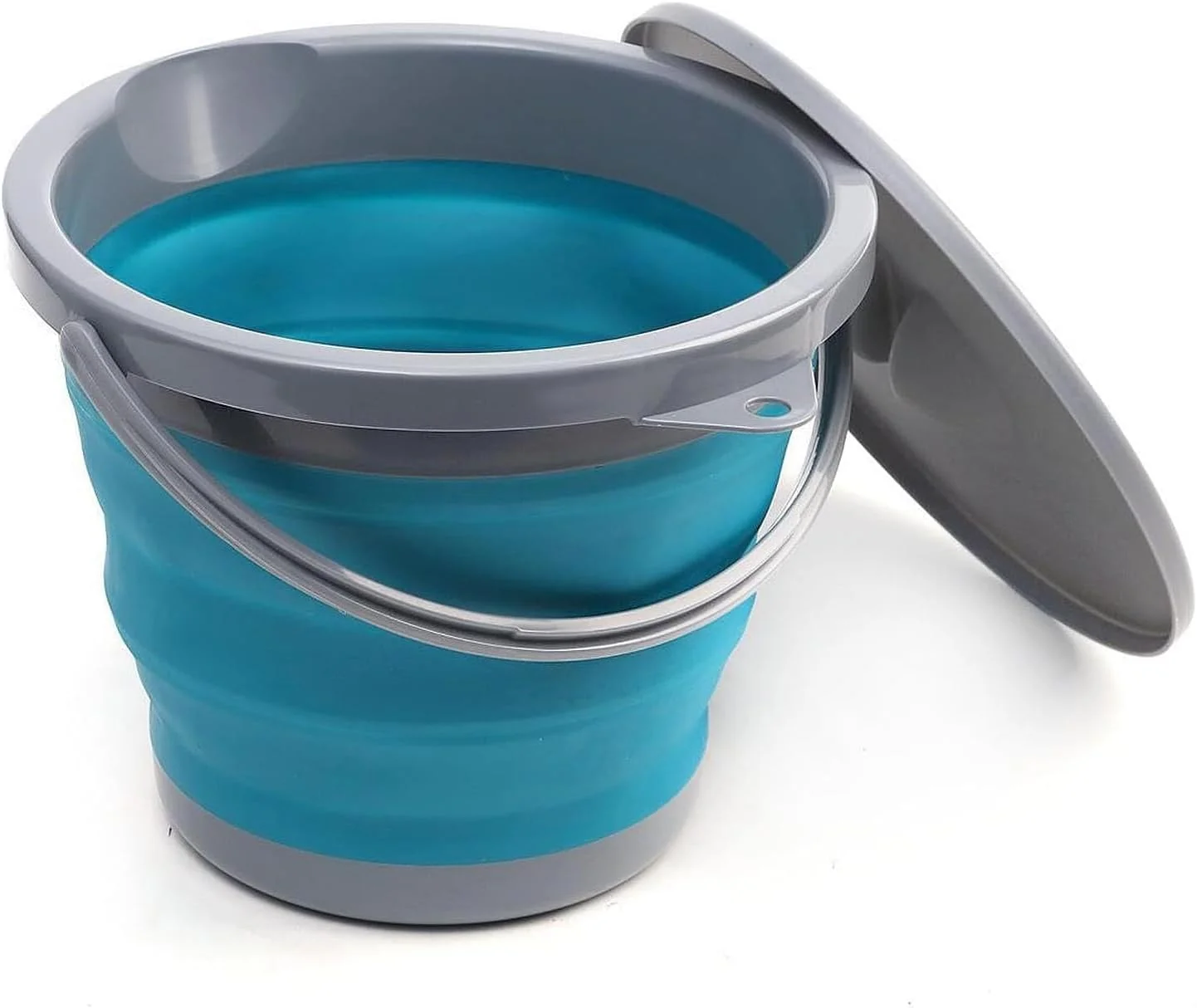 سطل تاشو با درب (5 لیتری)، طراحی قابل حمل و سبک برای کمپینگ، ماهیگیری در فضای باز، نظافت و باغبانی، مواد PP و PTE بادوام، استفاده و نگهداری آسان برای فعالیت های خارج از منزل